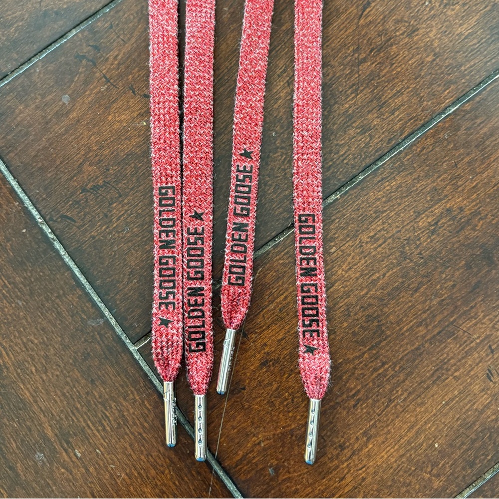 Golden Goose Red Glitter Shoelaces + Charms